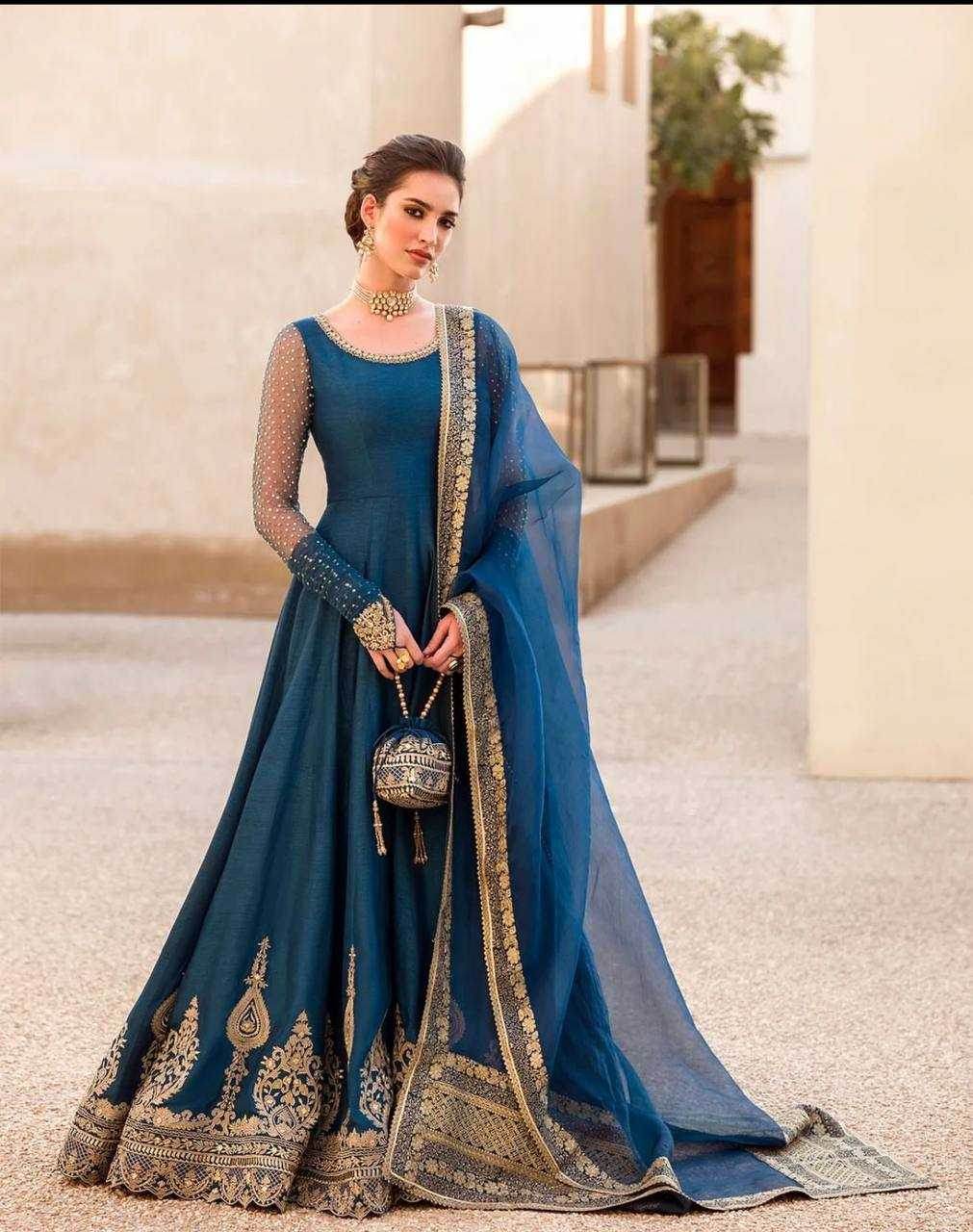 Georgette Embroidery Long Georgette Gown - MYLUXURY LANE ENTERPRISE
